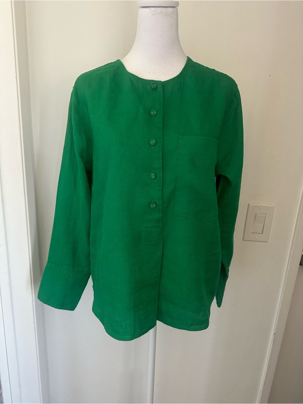 Everlane Emerald Green Linen Popover Shirt - Size Small Like New - Picture 4 of 8